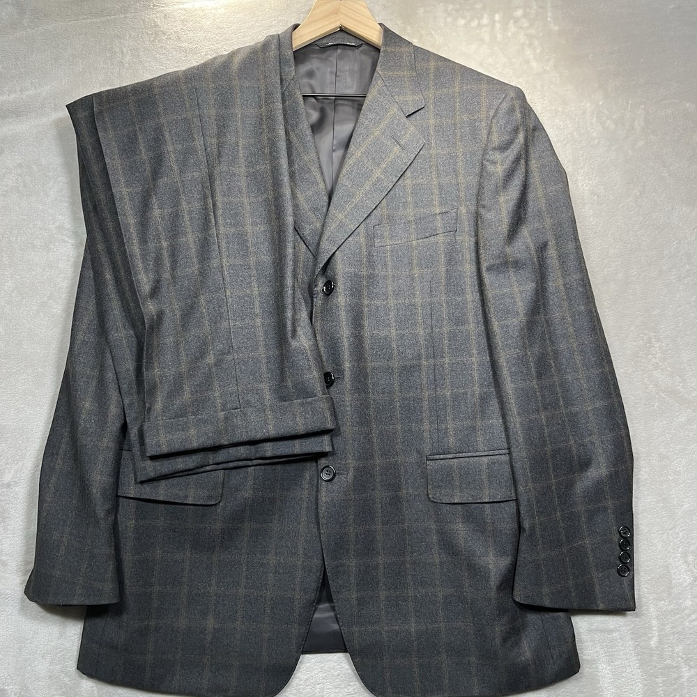 Canali Suit Mens 42R Gray Plaid 36x31 Pants Super 130's Wool 2 Pc Italy